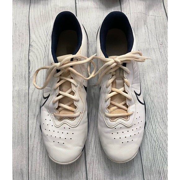 White & Navy Blue Nike Men’s Baseball Cleats Shoes, Size Adult 9